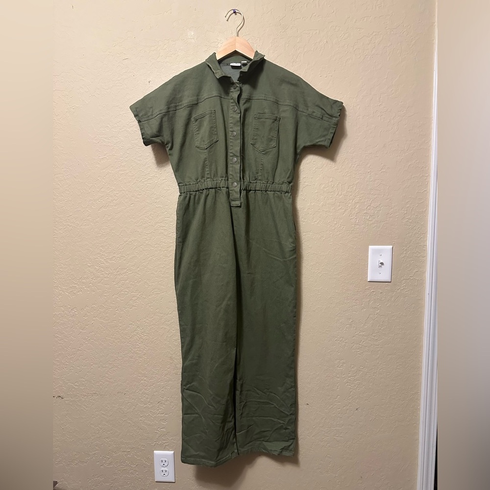 Vintage Charlotte By Cato Olive Green Jumpsuit Denim 
Nap button Sz XL (18)